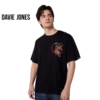 DAVIE JONES เสื้อยืดโอเวอร์ไซส์ พิมพ์ลาย สีดำ Graphic Print Oversized T-Shirt in black WA0089BK