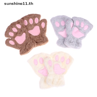 สินค้า Onesun ถุงมือครึ่งนิ้ว ผ้ากํามะหยี่ขนนิ่ม อบอุ่น ลายอุ้งเท้าแมวน่ารัก
