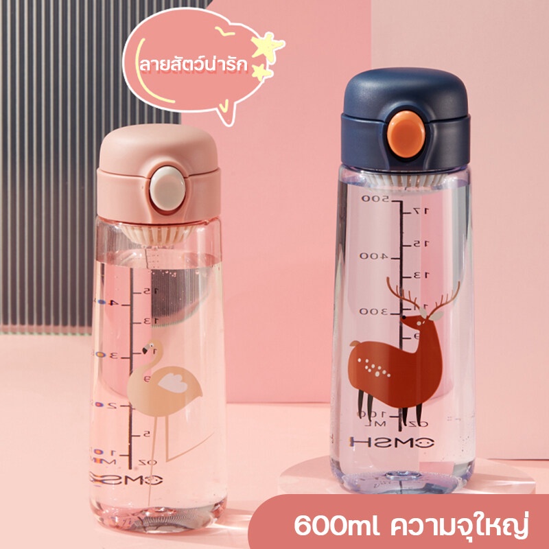 cmsh-0817-ขวดน้ําเด็ก-ขวดน้ำพลาสติก-ไปโรงเรียน-600ml-ลายน่ารัก-กระบอกน้ำพกพาแบบยกดื่ม-วัสดุ-pc-ฟู้ดเกรด-bpa-free