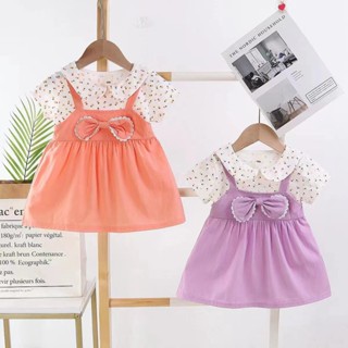 FiFi Baby พร้อมส่ง ชุดกระโปรงเด็ก ชุดเดรสเด็กผู้หญิงใส่สบาย ลายธนู เสื้อผ้าเด็ก 4สี ไซส์ (5เดือน－4ขวบ)