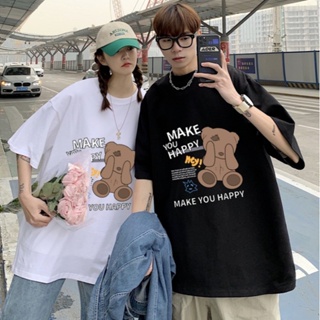 Summer New Korean Oversized Anime Shirts Couple Bear Print Pattern T Shirts Unisex Shirts Mens Womens Oversized Sho_05