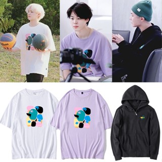 🌟​KPOP BTS JIMIN SUGA เดียวกันผ้าฝ้ายแขนสั้นเสื้อยืดหลวมรอบคอพิมพ์ด้านบน ฤดูร้อนสไตล์เกาหลีใหม่ผู้ชายและผู้หญิงฮ