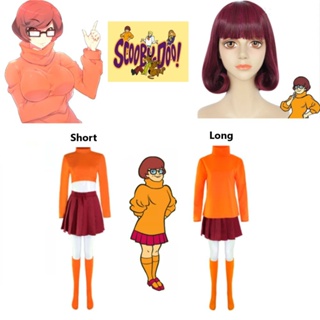 US Movie Scooby Doo Velma Dinkley Adult Role Play Halloween Christmas Party Set Wig