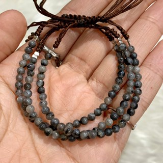 กำไลข้อมือ เชือกถัก แบล็ค ลาบาโดไลท์ Black Labradorite 3 mm หินนำโชค หินแท้ 100% *ฟรีไซต์* (ราคาต่อเส้น)