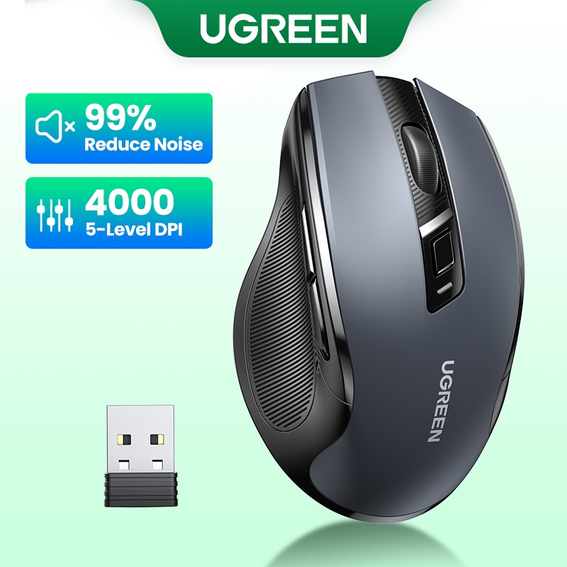 ภาพหน้าปกสินค้าUgreen เมาส์ไร้สาย 6 ปุ่มเสียงเงียบ Wireless Mouse 2.4G พร้อมตัวรับสัญญาณ USB 5 ระดับ DPI 4000DPI สําหรับแล็ปท็อป PC Mac Linux