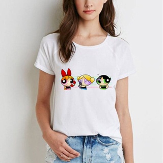Fashion The Powerpuff Girls Tshirt for Women Short Sleeve Cute Cartoon Plus Size Casual Funny Ins Cotton&amp;Polyester _05