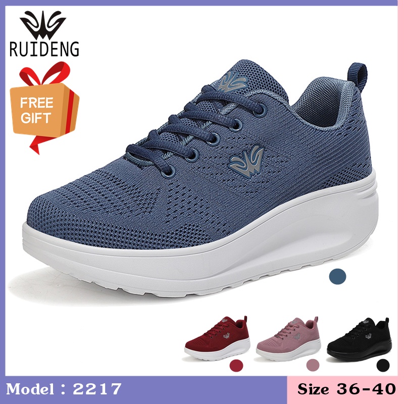 RUIDENG-2217 รองเท้าผ้าใบผู้หญิงเพื่อสุขภาพ พื้นหนา งานถัก เบามาก ระบาย ...