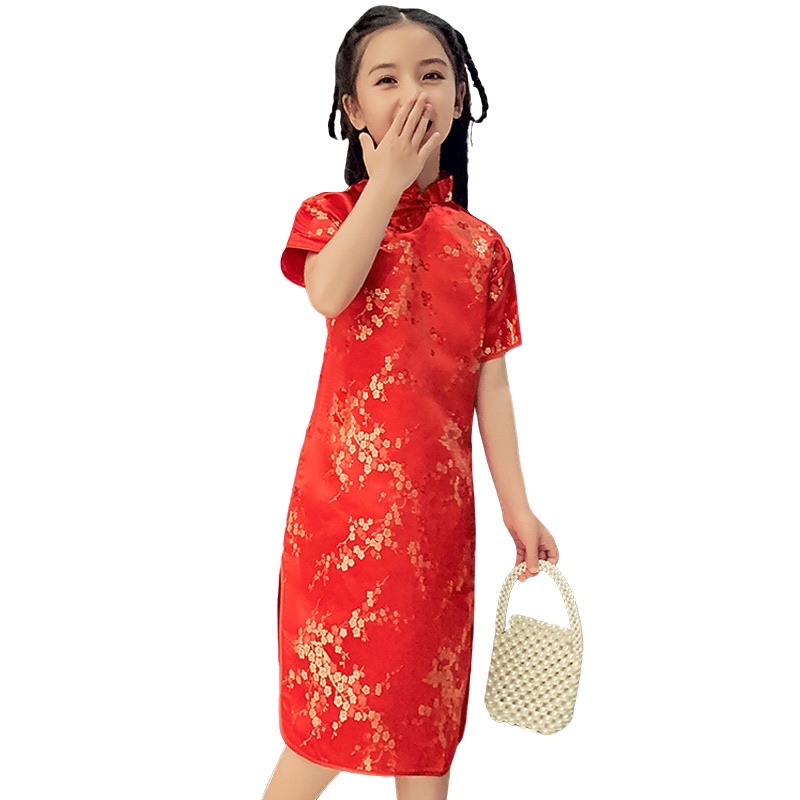 ชุดกี่เพ้า-ชุดจีน-ตรุษจีนเด็กผู้หญิง-สีแดง-สีบานเย็น-สีฟ้า-สินค้าพร้อมส่ง