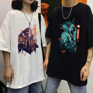 Kaos T-shirts Anime Genshin Impact Dampak Xiao Venti  Pria/Wanita Distro print t shirt lelaki black large plus size_05