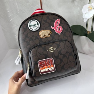 Coach (Ce595) Court Backpack In Signature Canvas With Ski Patches