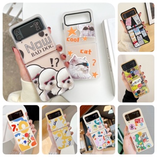 เคสโทรศัพท์มือถือแบบแข็ง ฝาพับ ลายการ์ตูนไดโนเสาร์ กระต่ายน่ารัก สีรุ้ง สําหรับ Samsung Galaxy Z Flip 3 5G Flip 4 ZFlip4 Flip3