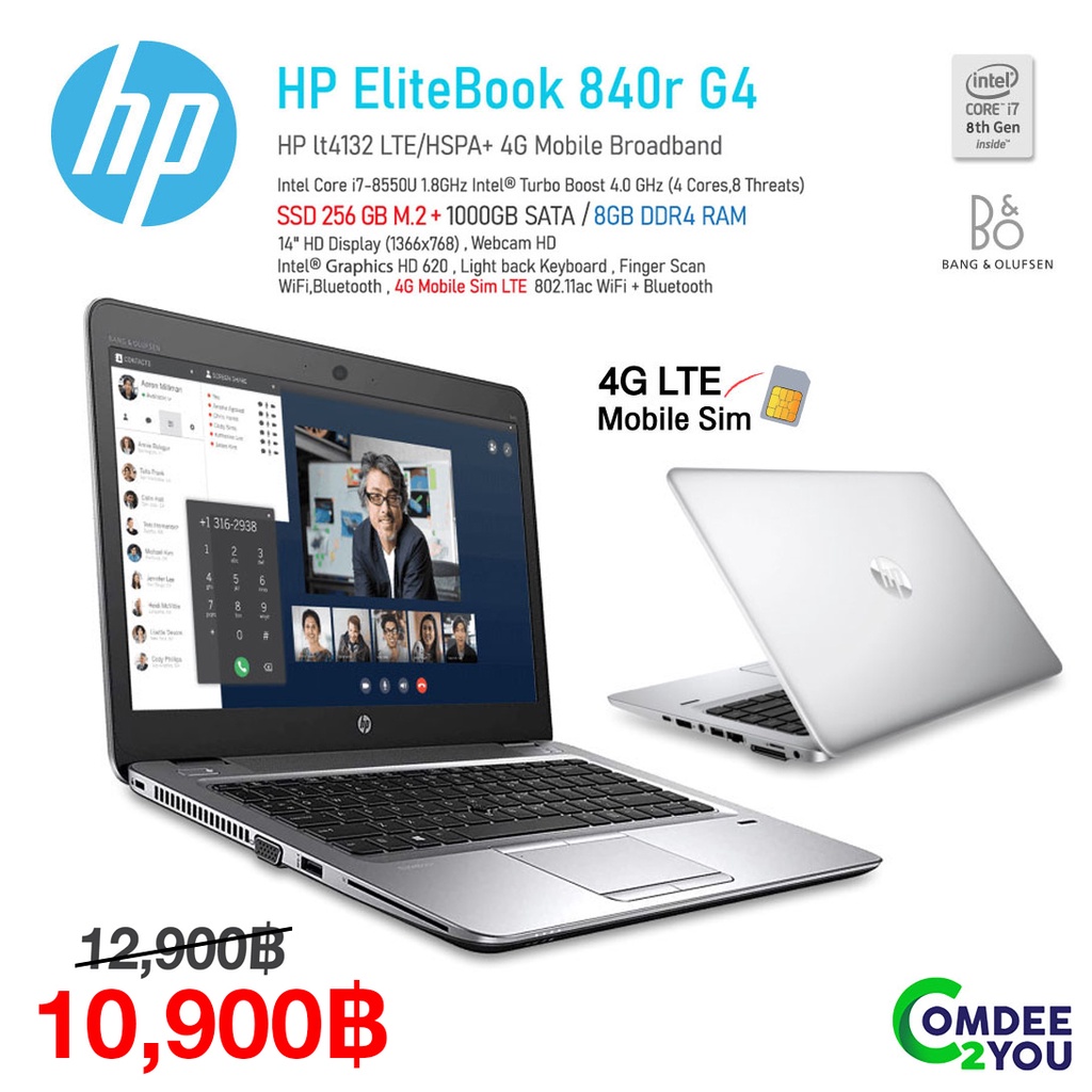 ภาพหน้าปกสินค้าโน๊ตบุ๊ค HP EliteBook 840r G4-Core i7 Gen8 /RAM 8GB /SSD 256G+HDD 1TB /WiFi /Bluetooth /Webcam /SimCard /คีย์บอร์ดมีไฟ จากร้าน comdee2you บน Shopee