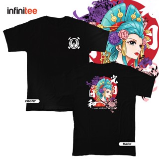 One Pieceอินฟินิท Kozuki Hiyori อะนิเมะ Tshirt สําหรับผู้หญิงในเสื้อเชิ้ตสีดําท็อปส์ซูเสื้อยืดด tp[_25