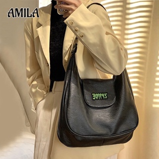 AMILA ใหม่ สีดำ กระเป๋าโท้ทหนัง PU วัสดุเคลือบมัน ความจุสูง กระเป๋าใส่ของประจำวันที่สาวเท่ต้องมี