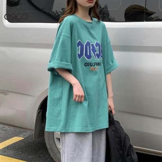 Coco~เสื้อยืดผู้หญิง เสื้อยืดผ้าฝ้ายแท้ สไตล์ที่เรียบง่ายและหลวม เสื้อยืดเกาหลี 2XL