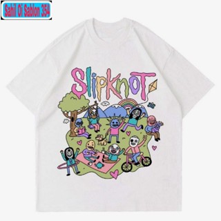 เสื้อยืดสีดำอินเทรนด์เสื้อยืด พิมพ์ลายการ์ตูน VINTAGE SLIPKNOT CARTOON BAND METAL RAP TEE S-5XL_03