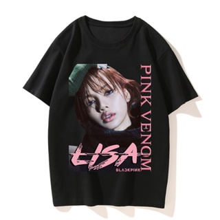 Oversized T-Shirt blackpink album pink venom Fashion Clothing Rosé Jennie Korean Style Black Shirt_05