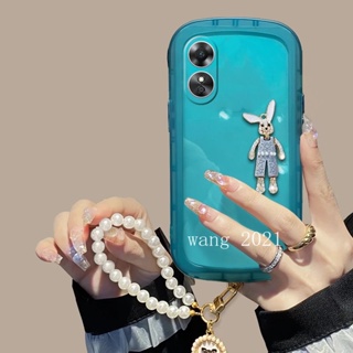 New Casing เคส OPPO Reno8 T 5G 4G Reno 8T 8 T 2023 Phone Case Elegant Luxurious Rhinestone Rabbit with Pearl Lanyard  Back Cover Lens Protection Solid Color Transparent Soft Case เคสโทรศัพท
