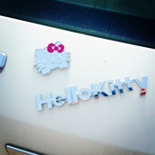 สติกเกอร์โลหะ ลาย Hello Kitty สีเงิน สําหรับตกแต่งรถยนต์ รถบรรทุก รถจักรยานยนต์