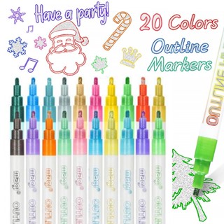 20 ชิ้น / เซต 20 สี เส้นคู่ โครงร่าง ศิลปะ ปากกามาร์กเกอร์ DIY กราฟฟิตี มาร์กเกอร์ ปากกา