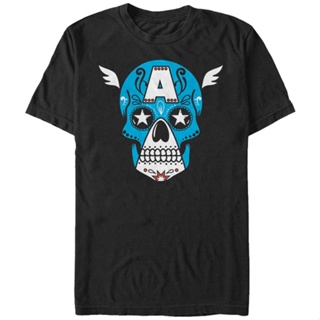 Sugar Skull Captain America T-Shirt เสื้อยืดสีพื้น เสื้อแฟชั่นผญ_11