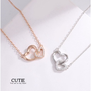 s925 Cutie necklace สร้อยคอเงินแท้  หัวใจคู่รัก ประดับ Cubic Zirconia (CZ)