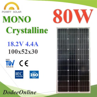.แผงโซลาร์เซลล์ 80W MONO Crystalline Solar PV Module 18V กรอบอลูมิเนียม Powitt รุ่น MONO-80W DD