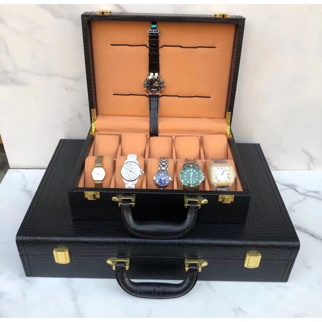 พร้อมส่ง-กล่องนาฬิกา-10-เรือน-กล่องใส่นาฬิกา-10-ช่อง-watch-box-10-leather-watch-box-กล่องเก็บนาฬิกาข้อมือ-กล่องสีดำ