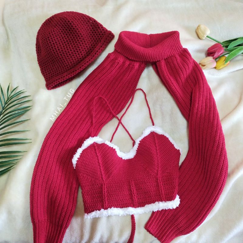 พร้อมส่ง-red-crop-amp-sweater