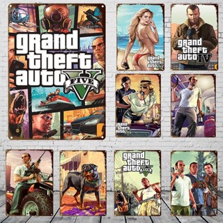 โปสเตอร์โลหะดีบุก ลายเกม Gta 5 ขนาดใหญ่ สไตล์วินเทจ สําหรับตกแต่งผนังบ้าน คาเฟ่ บาร์ ห้องเกม