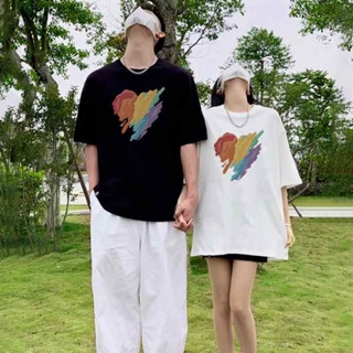 couple tshirt heart color graffiti print on the chest simple fashion USA oversized S-3XL t-shirt_05