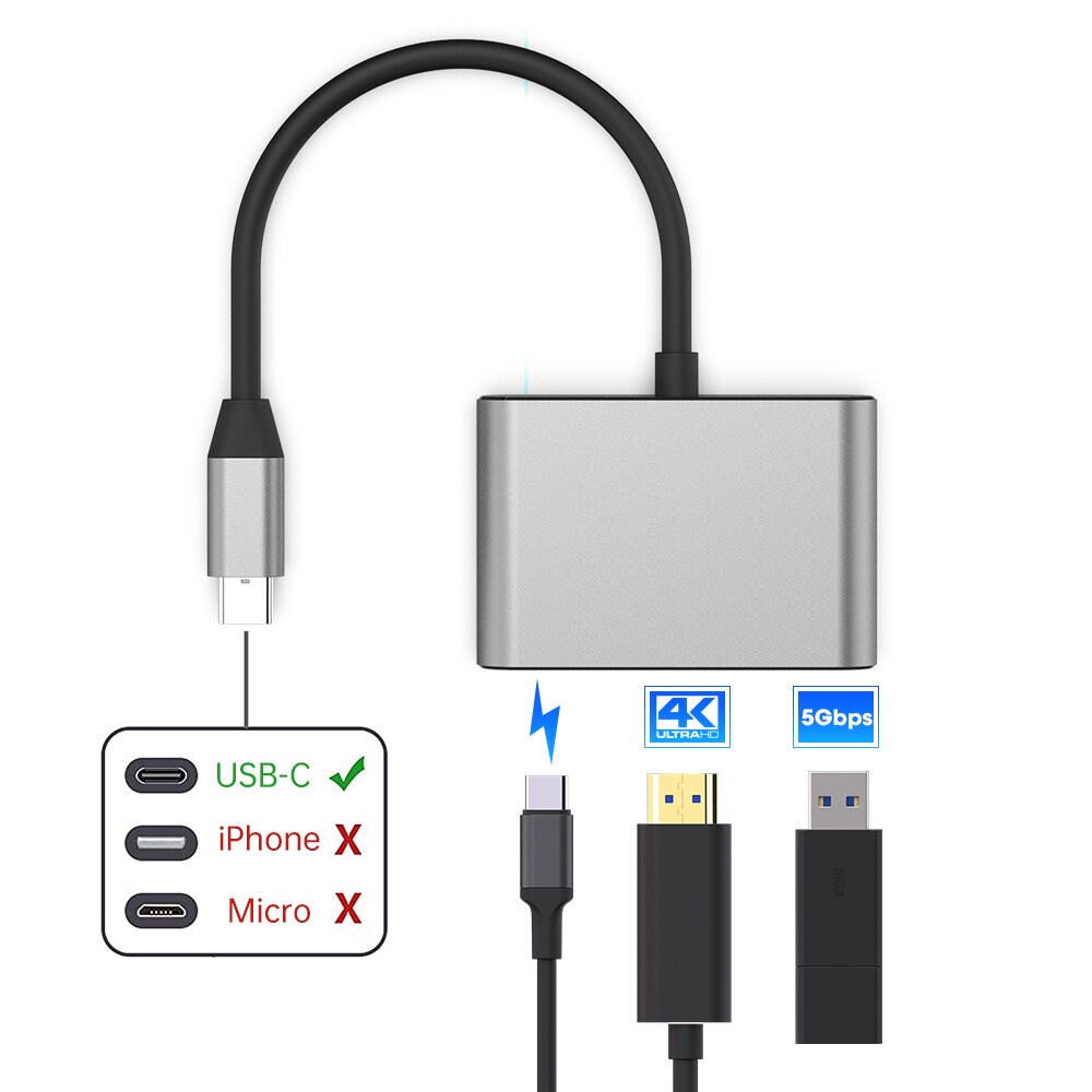 สายต่อมือถือเข้าทีวี-สายต่อโทรศัพท์เข้าทีวี-usb-type-c-to-hd-usb-usb-c-4k-hd-video-converter-usb-hub-สำหรับ-android