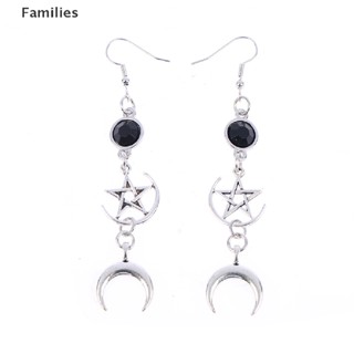 Families&gt; ต่างหูพลอยเทียม รูปแม่มด ดวงจันทร์ ดาวห้าแฉก สีดํา สไตล์โกธิค