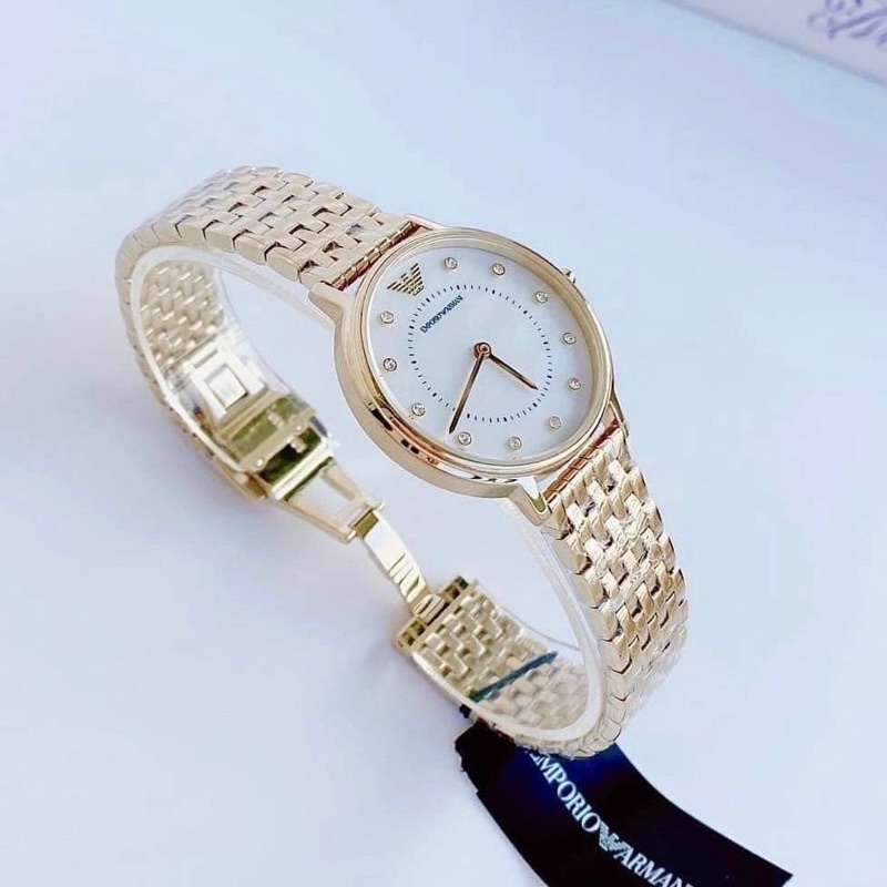 ผ่อน0-นาฬิกาสีทอง-emporio-armani-ar11007-womens-two-hand-gold-tone-stainless-steel-watch-หน้าปัดกลม-ขนาด-32มม