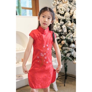 ชุดกี่เพ้าเด็ก ชุดตรุษจีนเด็กผู้หญิง ชุดสีแดงรับอั่งเปาลายดอกน่ารัก ครบไซส์พร้อมส่ง