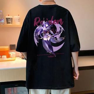 summer genshin impact mens short sleeve t-shirt Raiden Shogun graphic tee korean unisex oversized white shirt men _05