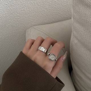 ชุดแหวนแฟชั่น ประดับเพทาย ทรงเว้า ทรงสี่เหลี่ยม เรียบง่าย สไตล์เกาหลี สําหรับผู้หญิง