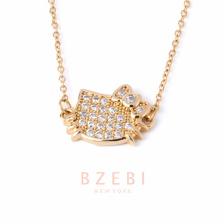 BZEBI สร้อยคอทอง แฟชั่น ทอง จี้ Hello Kitty แมว ผู้หญิง สแตนเลส เพชร 18k เครื่องประดับ ไม่ลอกไม่ดํา สีทอง สําหรับผู้หญิง 454n