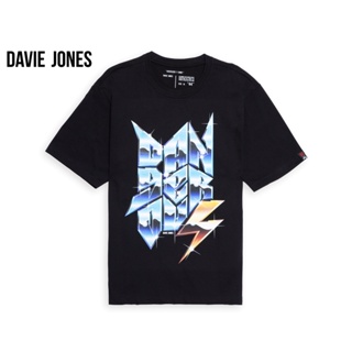 DAVIE JONES เสื้อยืดพิมพ์ลาย สีดำ Graphic Print T-Shirt in black TB0319BK