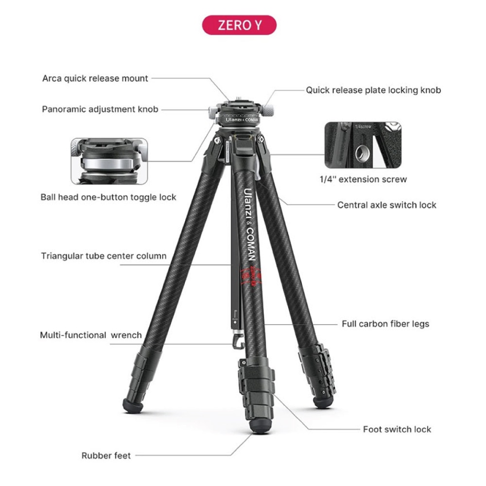 ขาตั้ง-ulanzi-zero-y-professional-carbon-travel-tripod-ขาตั้งกล้อง-คุณภาพสูง-วัสดุคาร์บอนไฟเบอร์แท้-10-ชั้น-น้ำหนักเบา