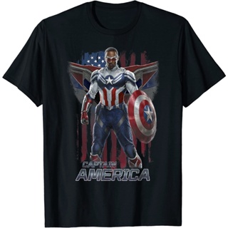 เสื้อยืดผ้าฝ้ายพิมพ์ลายแฟชั่น เสื้อยืดแขนสั้น พิมพ์ลายธง Marvel Falcon Winter Soldier Captain America พรีเมี่ยม แฟช_11