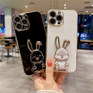 เคสโทรศัพท์มือถือแบบนิ่ม กันกระแทก กันรอยกล้อง ลายกระต่าย พร้อมที่ตั้งวาง และสายคล้อง หรูหรา สําหรับ Samsung Galaxy A02S A03S A02 A10 A10S A11 A03 Core