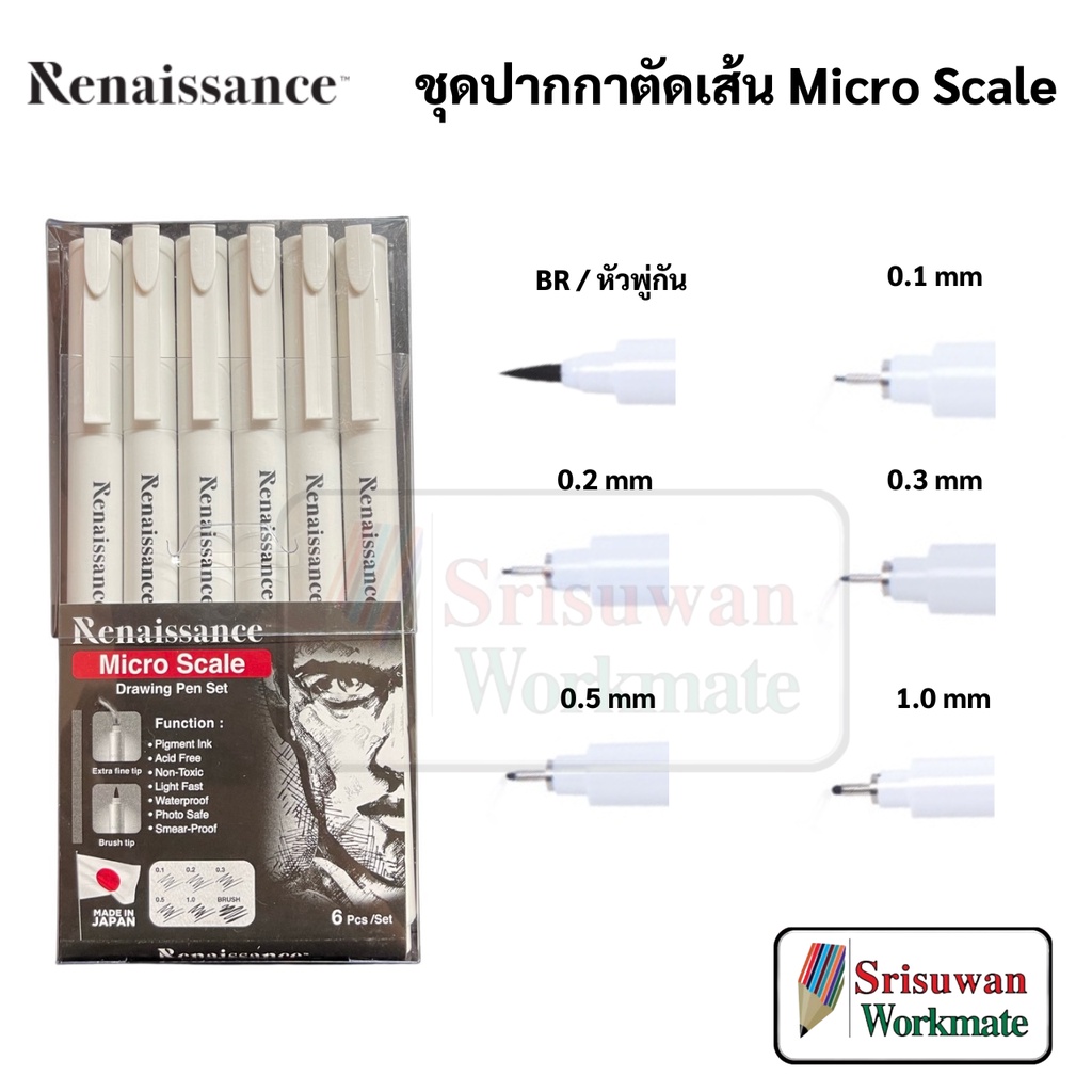 Renaissance Micro Scale Drawing Pen Set กันน้ำ ชุด 6 ด้าม ปากกาตัดเส้น ...
