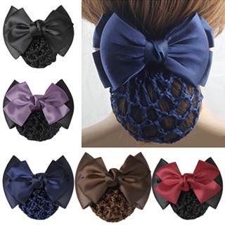 【AG】Women Pro Bow Barrette Hair Clip Cover Bowknot Bun Snood Hairnet Hair Accessory