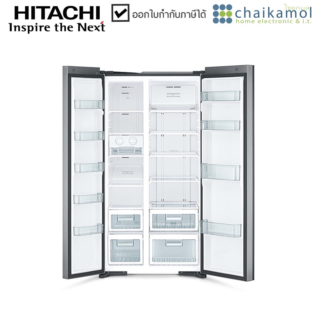 hitachi-ตู้เย็นไซด์-บาย-ไซด์-21-คิว-สี-glass-silver-รุ่น-r-s600pth0-sbs-ประกัน-10-ปี-side-by-side-21q