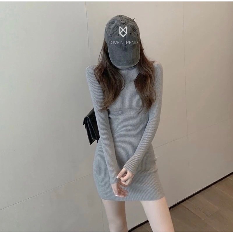 เดรสไหมพรมคอเต่า-ฟรีไซต์-สาวๆ-s-m-ใส่ได้