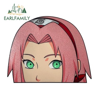 Earlfamily สติกเกอร์กันแดด ลายการ์ตูนอนิเมะ Haruno Sakura Ninja Peek 13 ซม. สําหรับติดตกแต่งรถยนต์