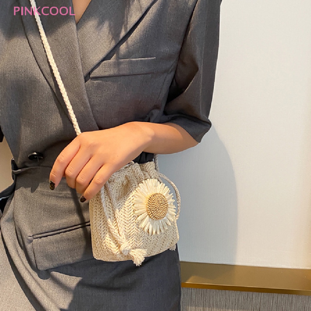 pinkcool-ขายดี-กระเป๋าถือ-กระเป๋าสะพายไหล่-สาน-ทรงบักเก็ต-สานฟางหวาย-ชายหาด-ฤดูร้อน-สําหรับผู้หญิง