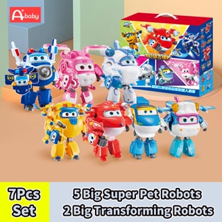 7Pcs Big Super Wings Set（Pet Combine Robot Jett/Dizzy/Paul/Donnie/Astra） (Tony/Lime) Action Figure Transformation Kids Toys