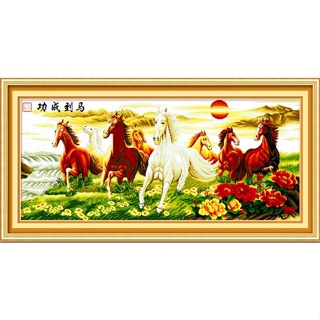 *พร้อมส่ง* ครอสติชพิมพ์ลาย แปดอาชา ม้ามงคล (Eight horse cross stitch kit)